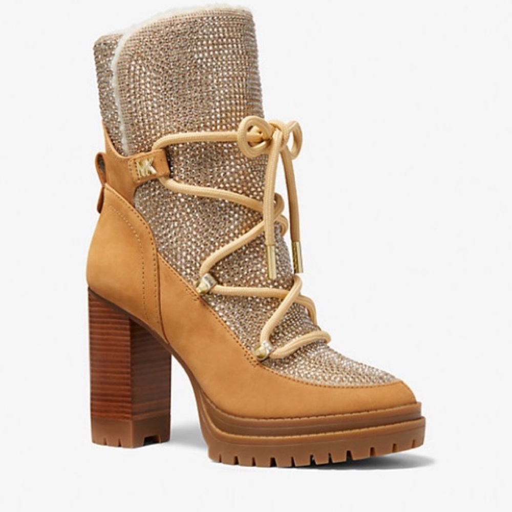 Michael Kors | Culver Embellished Nubuck and Glitter Chain Mesh Lace-Up Boot 🥾11